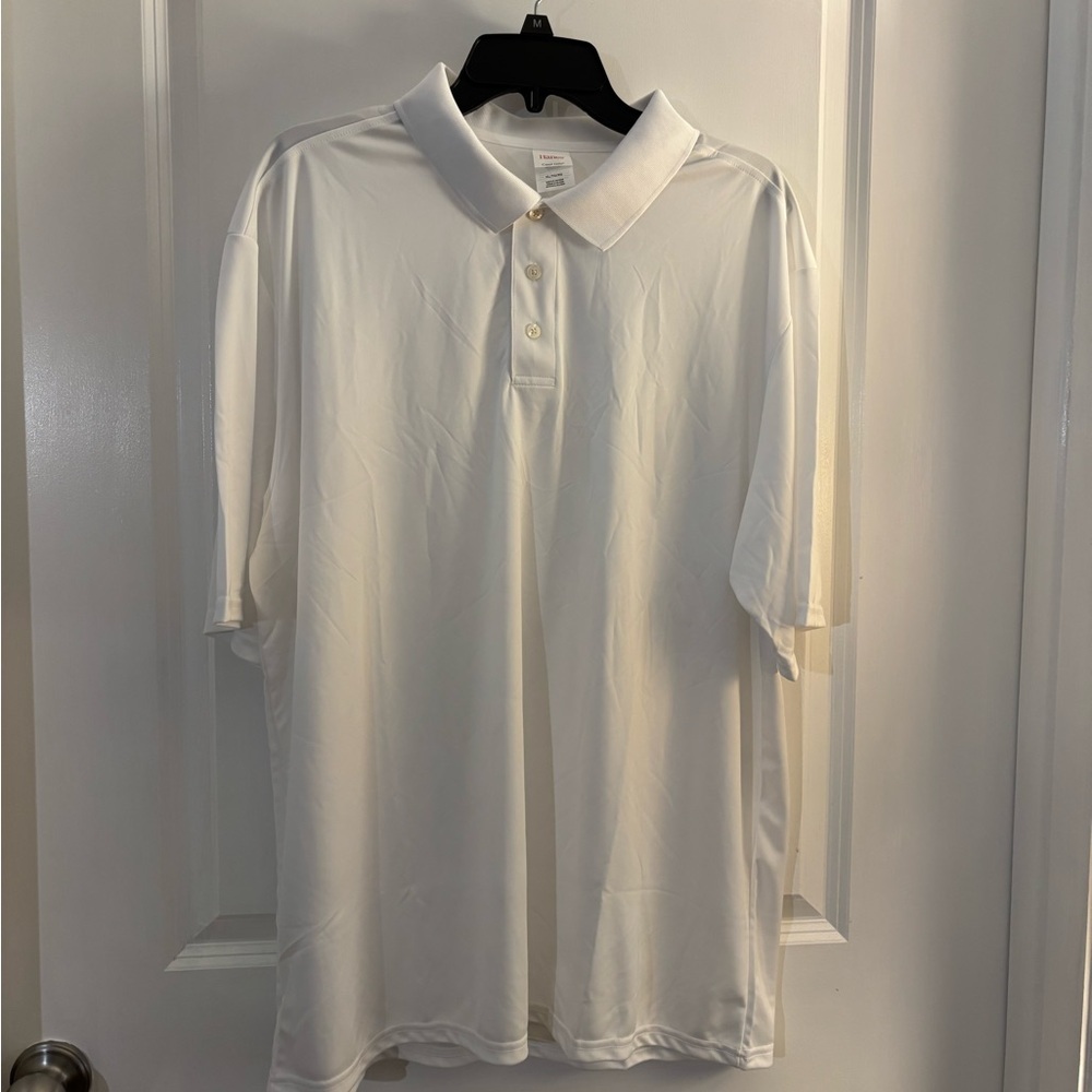Men's Hanes Cool Dry White Polo Shirt - Classic Short Sleeve Sz XL